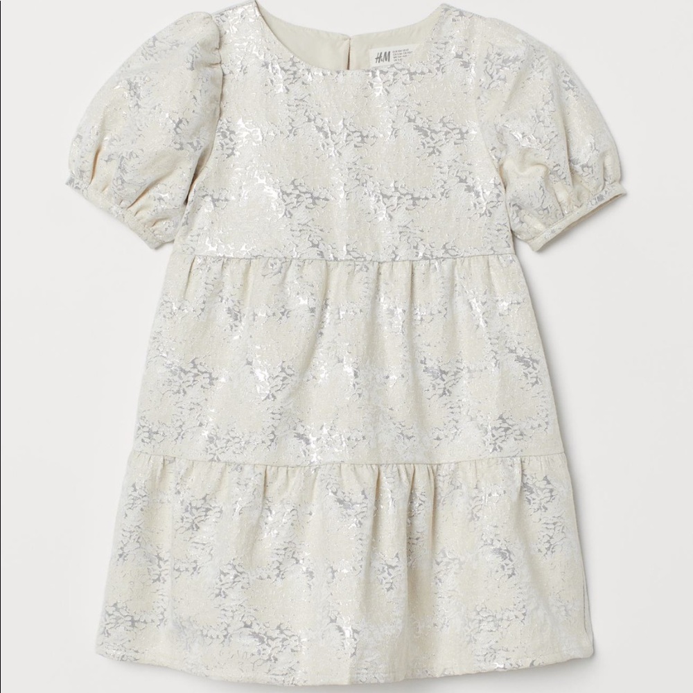 H&M puff sleeve brokade dress